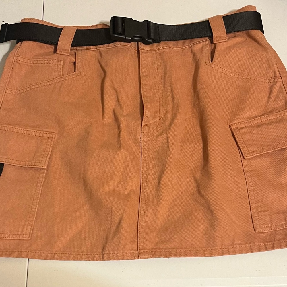 NWT Topshop Orange Mini Cargo Skirt with Black Belt